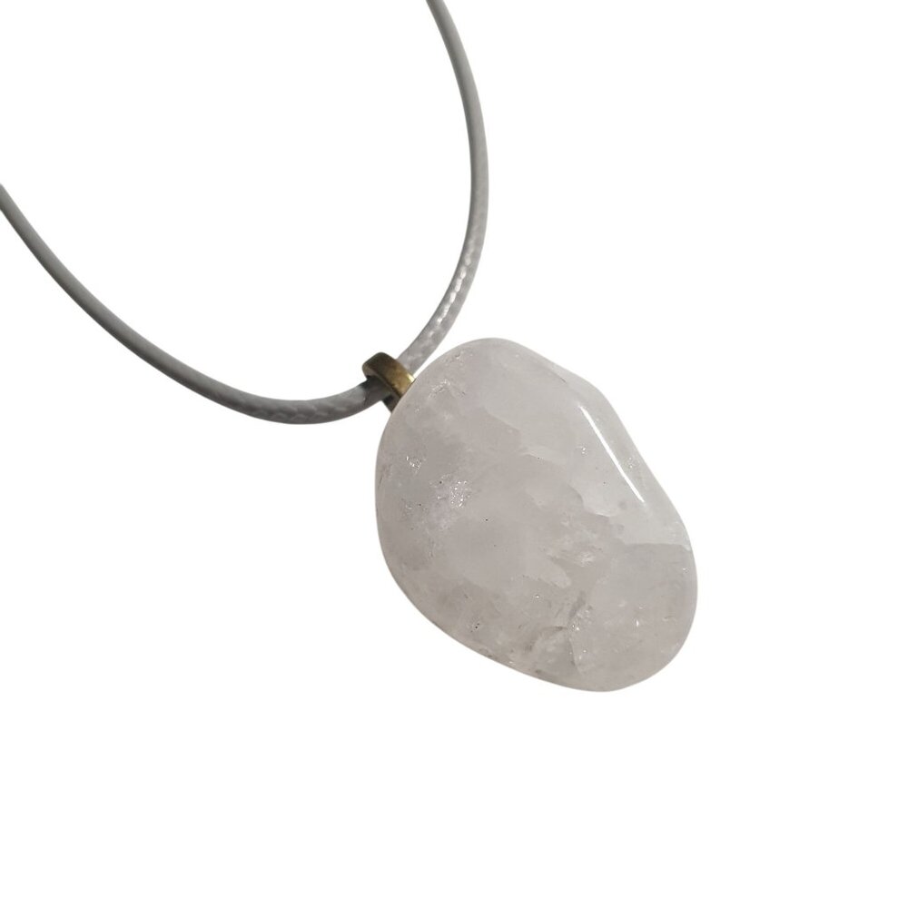 Clear Quartz Pendant Necklace Grey Cord Adjustable Chain Natural Healing Gift